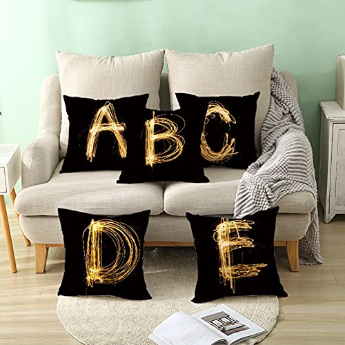 Beydodo Fundas Cojines,Letra I,Fundas Cojines 45x45 Fundas de Cojín Decorativo Negro Oro