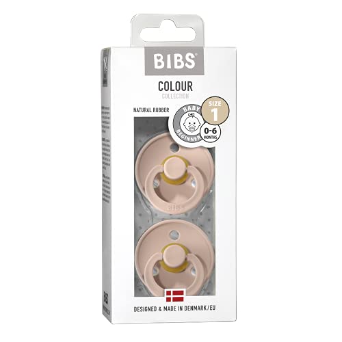 BIBS Colour Paquete de 2 chupetes. Libre de BPA, Tetina redonda. Látex natural, Talla 1 (0-6 meses), Blush/Blush