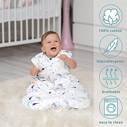 Bisoo Saco de Dormir Bebe Recien Nacido 2.5 TOG 0-6 Meses (70 cm) - Entretiempo e Invierno - 100% Algodón Certificado Oeko-Tex - Diseño Unisex de Noche Estrellada para Niño y Niña - Longitud Ajustable