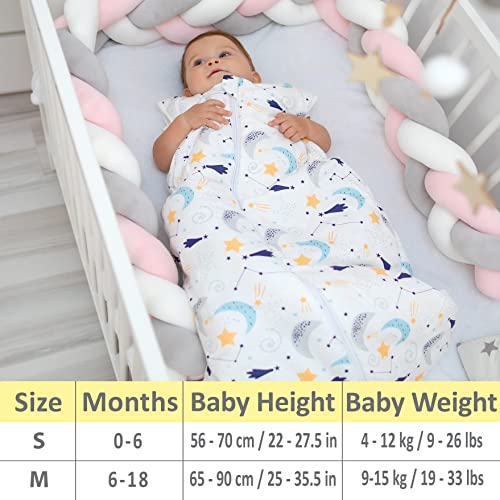 Bisoo Saco de Dormir Bebe Recien Nacido 2.5 TOG 0-6 Meses (70 cm) - Entretiempo e Invierno - 100% Algodón Certificado Oeko-Tex - Diseño Unisex de Noche Estrellada para Niño y Niña - Longitud Ajustable