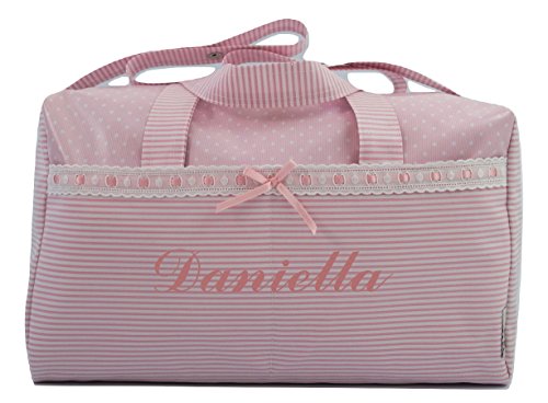 BOLSO MATERNAL PLASTIFICADO tipo maleta BORDADO CON EL NOMBRE DEL BEBÉ. Modelo Verona. Varios modelos disponibles. (Rosa)