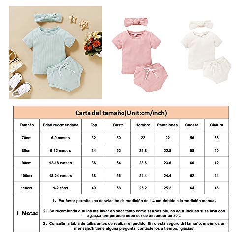 Bonfor 3 Pack x 3 Piezas Ropa Bebe Niño Verano 6-24 Meses Conjuntos de Deporte Bebé Niña Tops + Pantalones Cortos + Venda de Pelo, Ropa Recien Nacido 1-2 años (6-9 Meses)