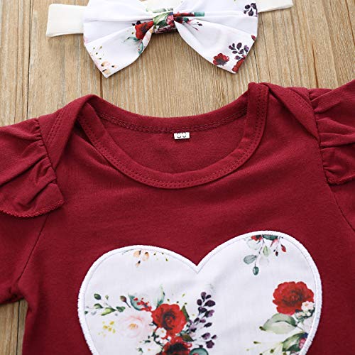 Bonfor 3 Pcs Ropa Bebe Niña 0-3 Meses Conjunto Verano Impresión de Amor Mono de Floral + Pantalón Corto + Banda de Pelo para Recien Nacido Niño 0-24 Meses Algodon Barata TMOYJPX (A, 18-24 Meses)