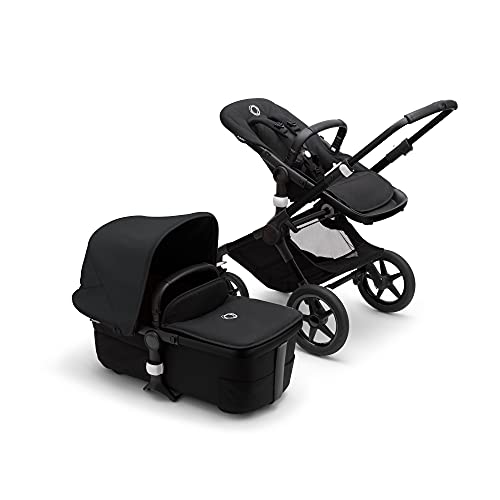 Bugaboo Fox 3, nuestro sistema de viaje 2-en-1 más cómodo: carrito todoterreno, capazo con ventilación avanzada, chasis negro, capazo y capota Midnight Black