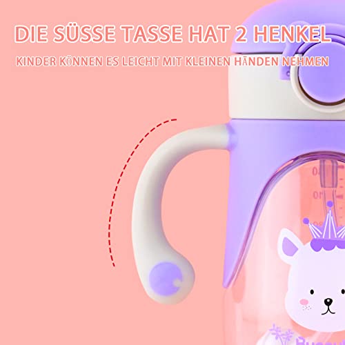 Bunnytoo 280ml Vaso Entrenamiento Bebé Con Pajita Flexible,Taza Bebes，Vaso Para Bebe，Con Asas y Sistema Antiderrame, sin BPA, 6 meses+,Color Púrpura