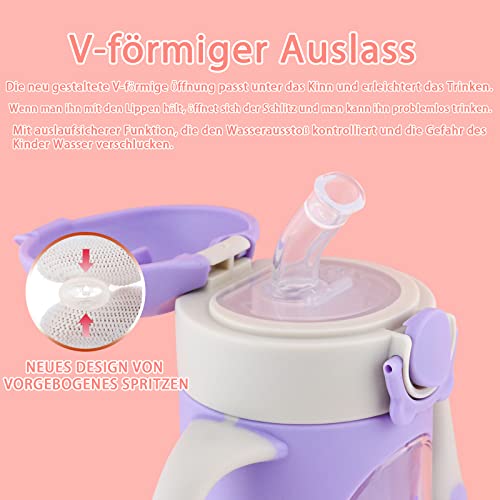 Bunnytoo 280ml Vaso Entrenamiento Bebé Con Pajita Flexible,Taza Bebes，Vaso Para Bebe，Con Asas y Sistema Antiderrame, sin BPA, 6 meses+,Color Púrpura