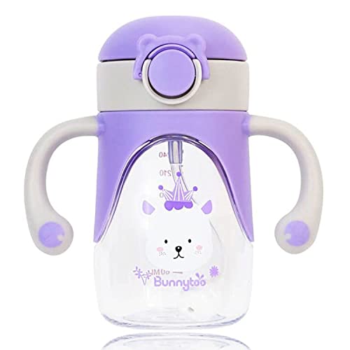 Bunnytoo 280ml Vaso Entrenamiento Bebé Con Pajita Flexible,Taza Bebes，Vaso Para Bebe，Con Asas y Sistema Antiderrame, sin BPA, 6 meses+,Color Púrpura