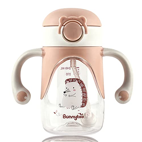 Bunnytoo Vaso de aprendizaje con boquilla 280 ml ,Vaso Entrenamiento Bebé, Taza Para Sorber,Asas para facilitar la sujeción,válvula antigoteo,Sin BPA,A partir de 6 meses,Fácil de limpiar-Albaricoque