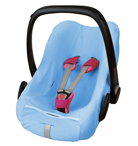 ByBoom® - Funda de verano/funda hecha de tela de toalla, funda universal para portabebés (Moisés), asiento de coche, por ejemplo, Maxi-Cosi CabrioFix, Pebble, City SPS, Color:Azul Claro