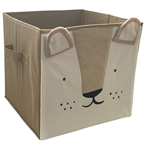 Caja Almacenaje Juguetes plegable y estructura de cartón, para usar como Organizador de Juguetes, Ropa, Libros o Cualquier otro Objeto Infantil. Frontal en terciopelo. (León feliz)