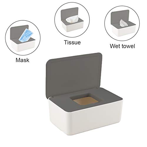 Caja para toallitas húmedas,Caja De Servilletas, ispensador de toallitas de pañal Caja,Dispensador de Toallitas Húmedas y Secas, Caja Portátil De Viaje con Cubierta a Prueba de Polvo (Gris blanco)