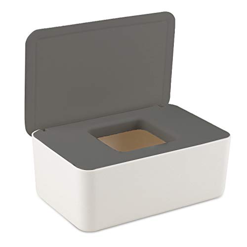 Caja para toallitas húmedas,Caja De Servilletas, ispensador de toallitas de pañal Caja,Dispensador de Toallitas Húmedas y Secas, Caja Portátil De Viaje con Cubierta a Prueba de Polvo (Gris blanco)