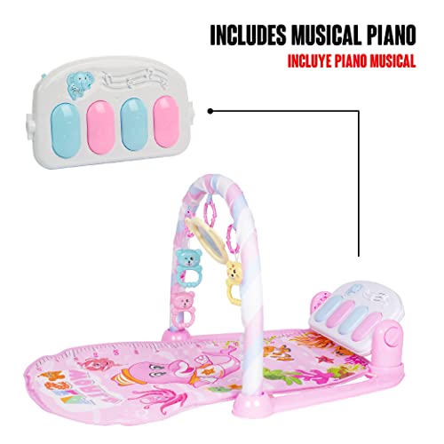 Calma Dragon Manta de Juegos Bebes, Gimnasio Bebe Musical con Piano, Esterilla con Juegos Infantil, Actividades y Juguetes para el Suelo (Rosa)