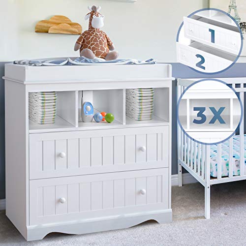 Cambiador – Incluye 2 cajones grandes y 3 compartimentos, 93,5 x 50 x 88 cm, color blanco – cambiador, cambiador, cambiador, mueble para bebé, cómoda para cambiador, organizador