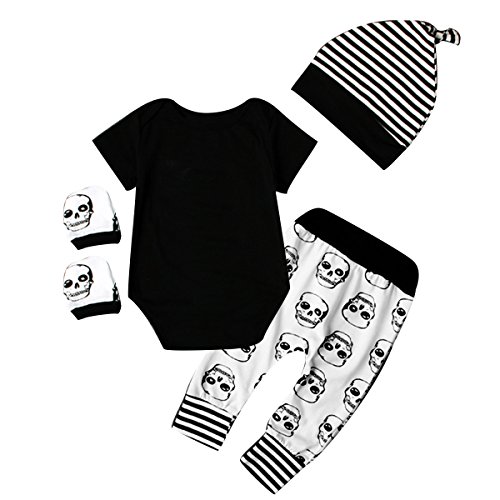 Camidy Conjunto de Disfraces de Halloween Punk Skull Set para Bebés Recién Nacidos Mameluco de Manga Corta + Pantalones Estampados