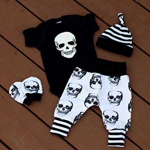 Camidy Conjunto de Disfraces de Halloween Punk Skull Set para Bebés Recién Nacidos Mameluco de Manga Corta + Pantalones Estampados