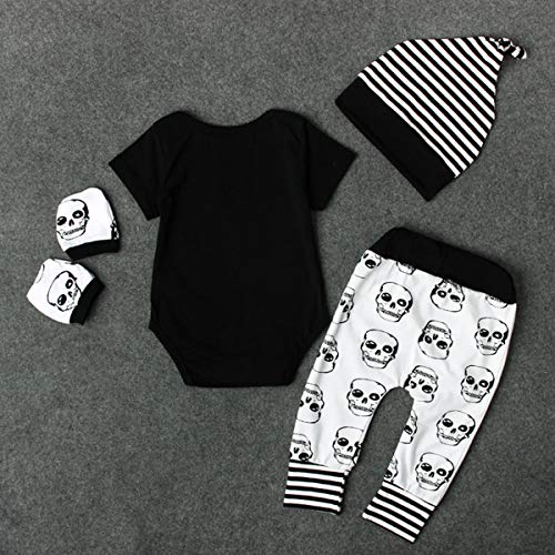 Camidy Conjunto de Disfraces de Halloween Punk Skull Set para Bebés Recién Nacidos Mameluco de Manga Corta + Pantalones Estampados