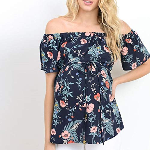 Camiseta de Las Mujeres Embarazadas Fotografia SHOBDW Tops De Manga Corta De Verano Amamantando A La Maternidad Fuera del Hombro Camisa Blusa Estampada Floral Talla Grande(Armada,XXL)