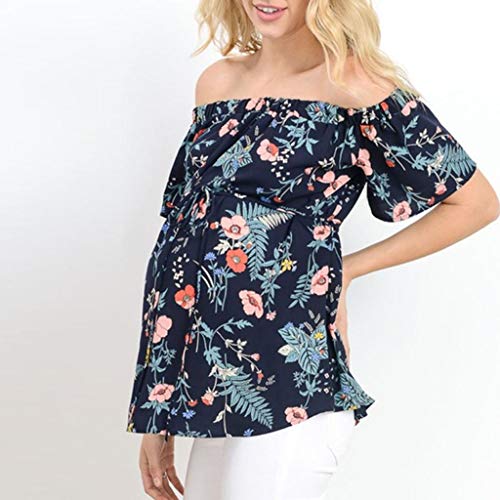 Camiseta de Las Mujeres Embarazadas Fotografia SHOBDW Tops De Manga Corta De Verano Amamantando A La Maternidad Fuera del Hombro Camisa Blusa Estampada Floral Talla Grande(Armada,XXL)