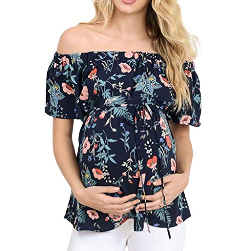 Camiseta de Las Mujeres Embarazadas Fotografia SHOBDW Tops De Manga Corta De Verano Amamantando A La Maternidad Fuera del Hombro Camisa Blusa Estampada Floral Talla Grande(Armada,XXL)