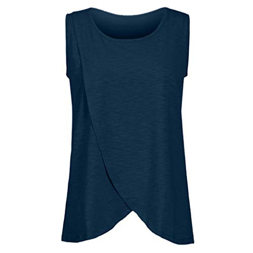 Camiseta de Las Mujeres Embarazadas Fotografia SHOBDW Tops Sin Mangas De Verano Tapa Superior Envolvente De Nusring para Amamantar Ropa De Dormir Blusa De Doble Capa Talla Grande(Azul,L)