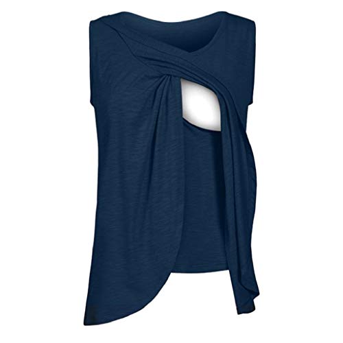 Camiseta de Las Mujeres Embarazadas Fotografia SHOBDW Tops Sin Mangas De Verano Tapa Superior Envolvente De Nusring para Amamantar Ropa De Dormir Blusa De Doble Capa Talla Grande(Azul,L)