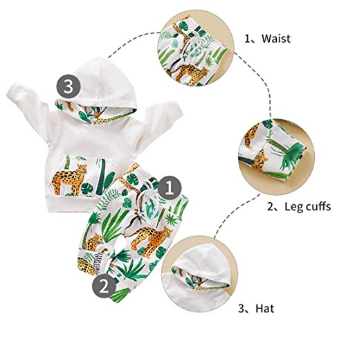 Capucha para Bebé Niñas Rayas Florales Conjunto de 2 Piezas Sudaderas con Bolsillo Superior + Pantalones Largos (0-3 Meses, Blanco)