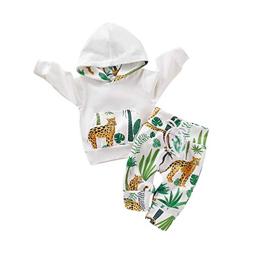 Capucha para Bebé Niñas Rayas Florales Conjunto de 2 Piezas Sudaderas con Bolsillo Superior + Pantalones Largos (0-3 Meses, Blanco)