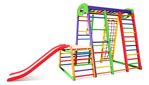 Centro de actividades con tobogán ˝Akvarelka-Plus-1-1˝, red de escalada, anillos, escalera sueco, campo de juego infantil, Juguetes - certificado, almacén de la UE