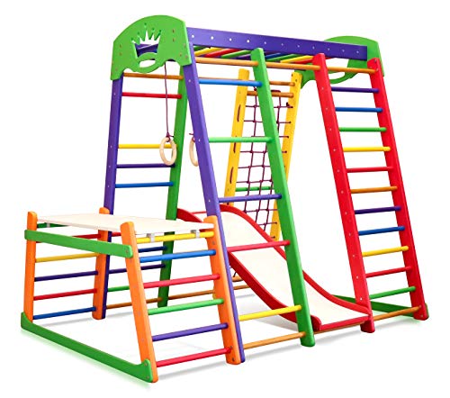 Centro de actividades con tobogán ˝Akvarelka-Plus-1-1˝, red de escalada, anillos, escalera sueco, campo de juego infantil, Juguetes - certificado, almacén de la UE