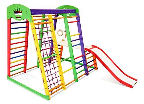 Centro de actividades con tobogán ˝Akvarelka-Plus-1-1˝, red de escalada, anillos, escalera sueco, campo de juego infantil, Juguetes - certificado, almacén de la UE