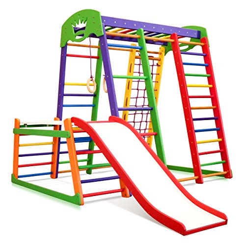 Centro de actividades con tobogán ˝Akvarelka-Plus-1-1˝, red de escalada, anillos, escalera sueco, campo de juego infantil, Juguetes - certificado, almacén de la UE