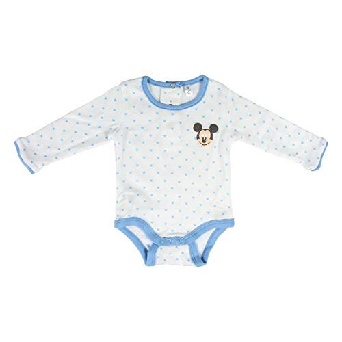 CERDÁ LIFE'S LITTLE MOMENTS 2200005545 Conjunto Polaina y Body para Recién Nacido de Mickey-Mouse-Licencia Oficial Disney Studios, Azul, Blanco, 1-3 Meses para Bebés