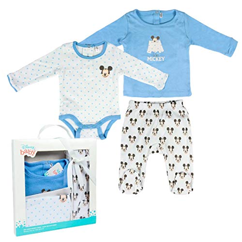 CERDÁ LIFE'S LITTLE MOMENTS 2200005545 Conjunto Polaina y Body para Recién Nacido de Mickey-Mouse-Licencia Oficial Disney Studios, Azul, Blanco, 1-3 Meses para Bebés