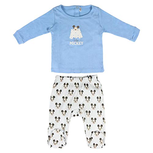 CERDÁ LIFE'S LITTLE MOMENTS 2200005545 Conjunto Polaina y Body para Recién Nacido de Mickey-Mouse-Licencia Oficial Disney Studios, Azul, Blanco, 1-3 Meses para Bebés