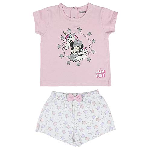 Cerdá Pijama de Minnie Mouse-Camiseta + Pantalon de Algodón Juego, Rosa, 18 Meses Unisex bebé