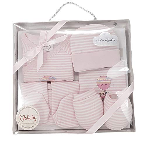 Cesta de Bebé Personalizada - Mi Capa de Mababy - Set de primera puesta para Recién Nacido, Capa de baño para Bebé personalizada y Muselina de lactancia - Regalos para Bebé. (Rosa Talla 0)