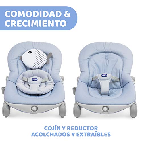 Chicco Balloon Hamaca Bebé Evolutiva de 0 Meses a 18 kg, Balancín Bebé con Función de Silla, Respaldo Reclinable, Cierre Compacto, Vibración, Juguete Electrónico, Luces y Sonidos, Gris (Dots)