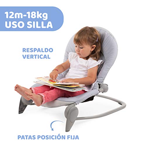 Chicco Balloon Hamaca Bebé Evolutiva de 0 Meses a 18 kg, Balancín Bebé con Función de Silla, Respaldo Reclinable, Cierre Compacto, Vibración, Juguete Electrónico, Luces y Sonidos, Gris (Dots)