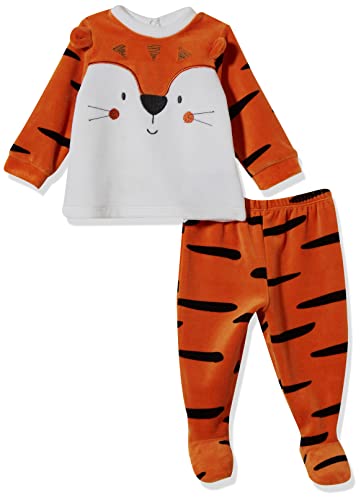 Chicco Completino Maglietta e Pantaloni in ciniglia Juego de Pijama, Arancione, 62 cm Unisex bebé