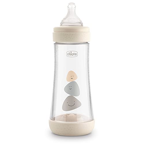 Chicco Perfect 5 Biberones Anticólicos Con Tetina De Silicona De Flujo Rápido Para Bebés 4 Meses, Biofuncional Con Sistema Intuiflow, Color Marrón Beige, 300 ml