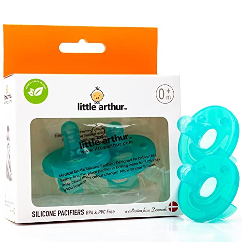 Chupete para bebé recién nacido Little Arthur ™ | 0-6 meses | Silicona de grado médico | Respeta el desarrollo de los dientes, estimula las habilidades motoras y sensoriales (paquete de 2)