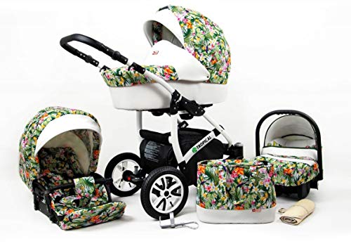 Cochecito de bebe 3 en 1 2 en 1 Trio Isofix silla de paseo Tropic Dream by SaintBaby Tropical Flowers 4in1 con Isofix + Silla