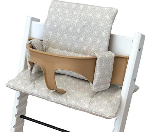 Cojín para trona Tripp Trapp Stokke - revestimiento laminado para fácil limpieza - diseño de estrellas japonesas beige