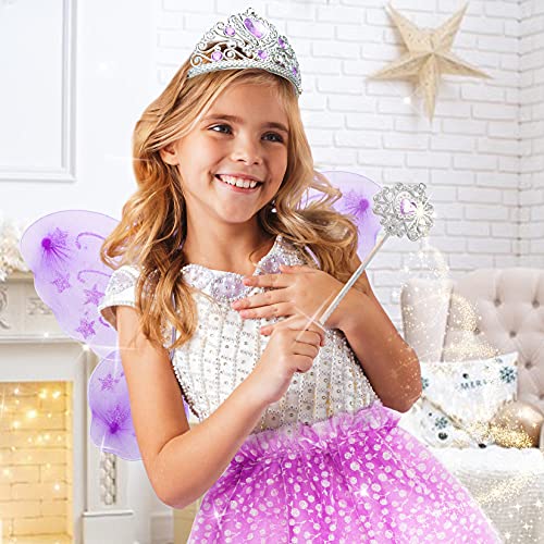 Conjunto de disfraz de princesa para niñas pequeñas con alas y zapatos de tiara varita y tutú para fiesta de vestir de niños (púrpura)