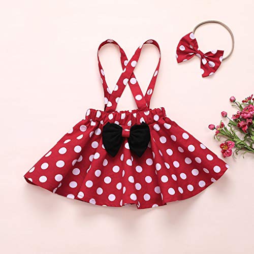 Conjunto de Faldas con Tirantes de Lunares para bebés y niñas pequeñas, Top con Volantes de Manga Corta, Trajes de Primer cumpleaños, Accesorios para Fotos 100 Rojo 18-24 Meses