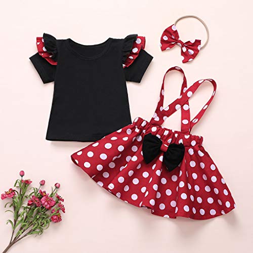 Conjunto de Faldas con Tirantes de Lunares para bebés y niñas pequeñas, Top con Volantes de Manga Corta, Trajes de Primer cumpleaños, Accesorios para Fotos 100 Rojo 18-24 Meses