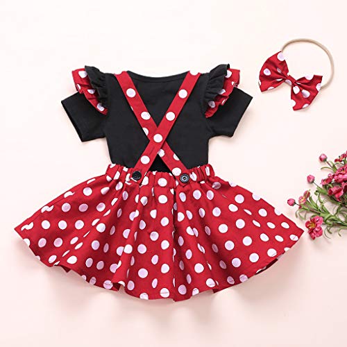 Conjunto de Faldas con Tirantes de Lunares para bebés y niñas pequeñas, Top con Volantes de Manga Corta, Trajes de Primer cumpleaños, Accesorios para Fotos 100 Rojo 18-24 Meses