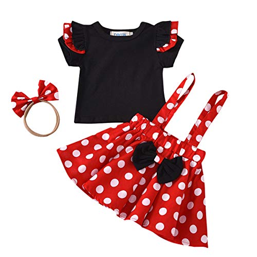 Conjunto de Faldas con Tirantes de Lunares para bebés y niñas pequeñas, Top con Volantes de Manga Corta, Trajes de Primer cumpleaños, Accesorios para Fotos 100 Rojo 18-24 Meses