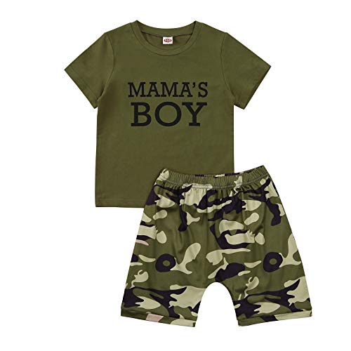 Conjunto de niño/niña de verano camiseta con letras impresas 'Mama 's Girl/Boy 'a manga cuello redondo + pantalones cortos completo camuflaje para camuflaje Verde Boy 2-3 años